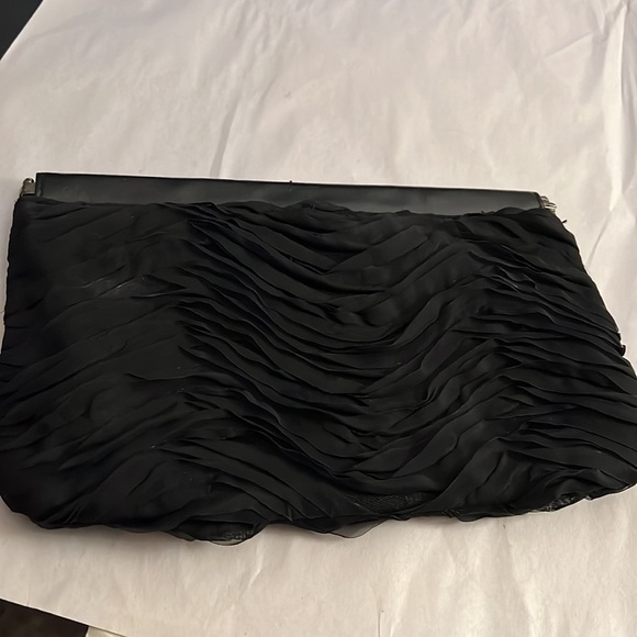 Express Fabric black layered pleated detail clutch bag purse - Picture 2 of 5